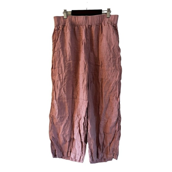 Cynthia Rowley 100% Linen Wide Leg Cropped Pants Size L Pink - Picture 1 of 3